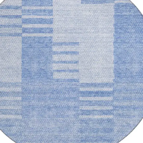 8' Sky Blue And Denim Blue Round Striped Washable Indoor Outdoor Area Rug Photo 4