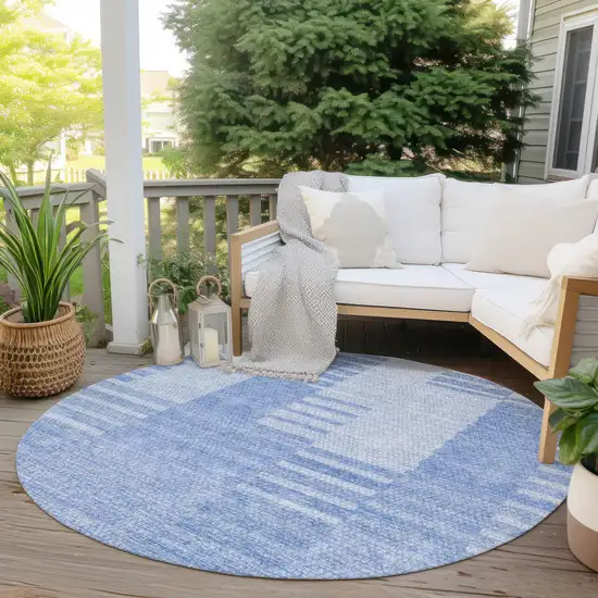 8' Sky Blue And Denim Blue Round Striped Washable Indoor Outdoor Area Rug Photo 6
