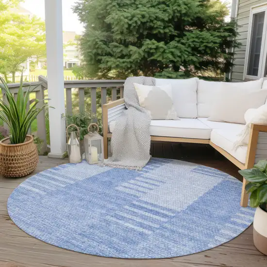 8' Sky Blue And Denim Blue Round Striped Washable Indoor Outdoor Area Rug Photo 6