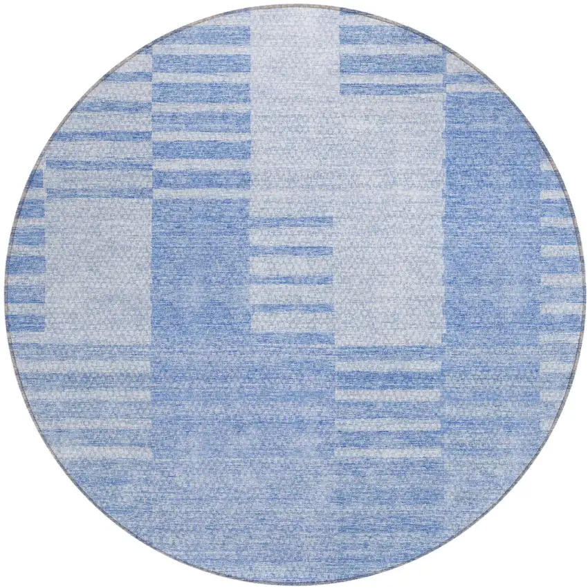 8' Sky Blue And Denim Blue Round Striped Washable Indoor Outdoor Area Rug Photo 2