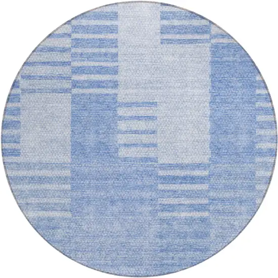8' Sky Blue And Denim Blue Round Striped Washable Indoor Outdoor Area Rug Photo 2
