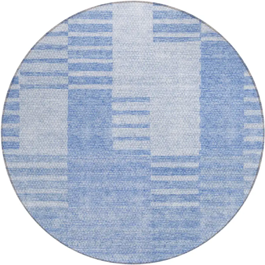 8' Sky Blue And Denim Blue Round Striped Washable Indoor Outdoor Area Rug Photo 2