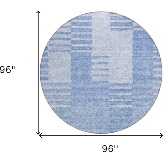 8' Sky Blue And Denim Blue Round Striped Washable Indoor Outdoor Area Rug Photo 3
