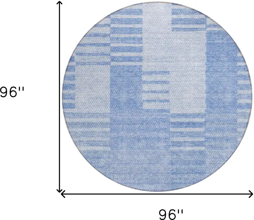 8' Sky Blue And Denim Blue Round Striped Washable Indoor Outdoor Area Rug Photo 3