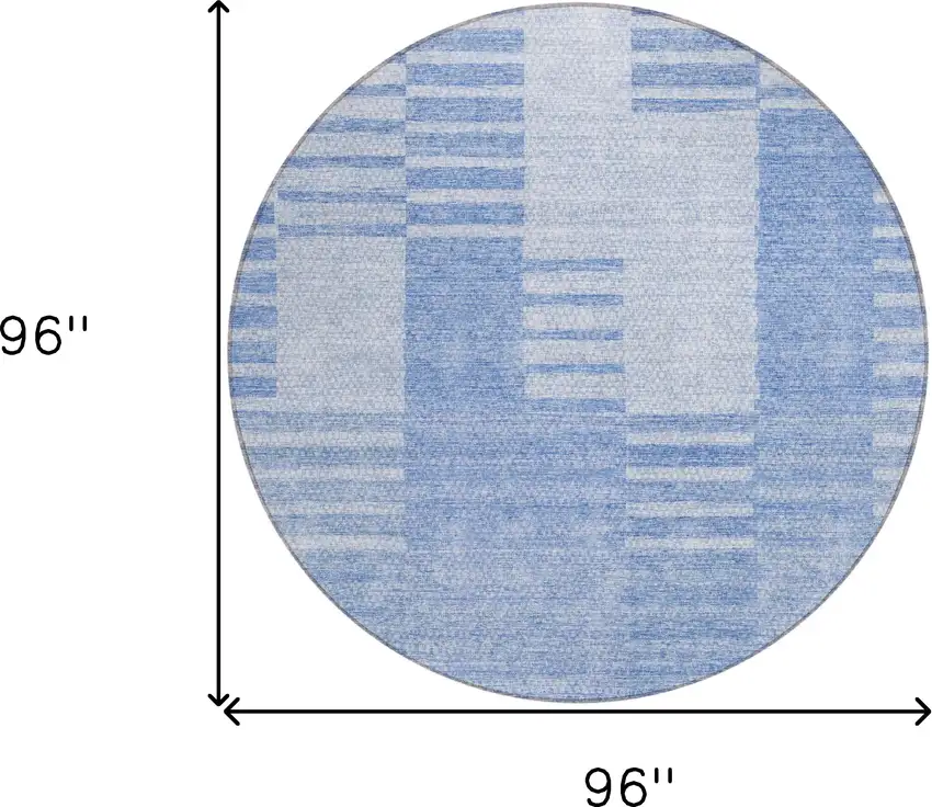 8' Sky Blue And Denim Blue Round Striped Washable Indoor Outdoor Area Rug Photo 3