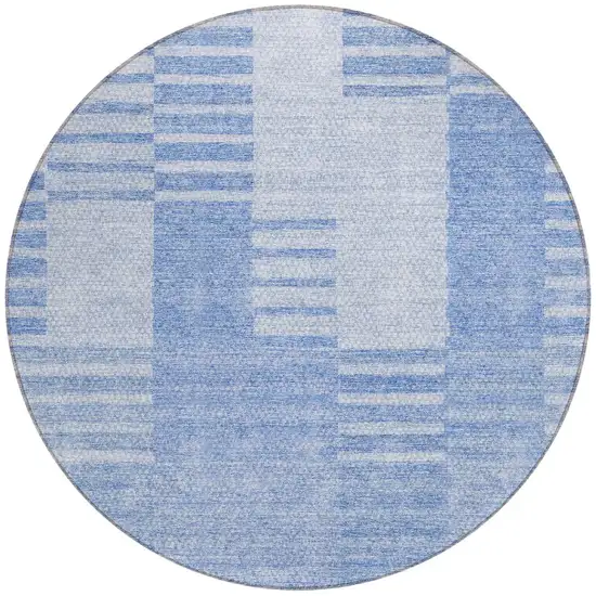 8' Sky Blue And Denim Blue Round Striped Washable Indoor Outdoor Area Rug Photo 5