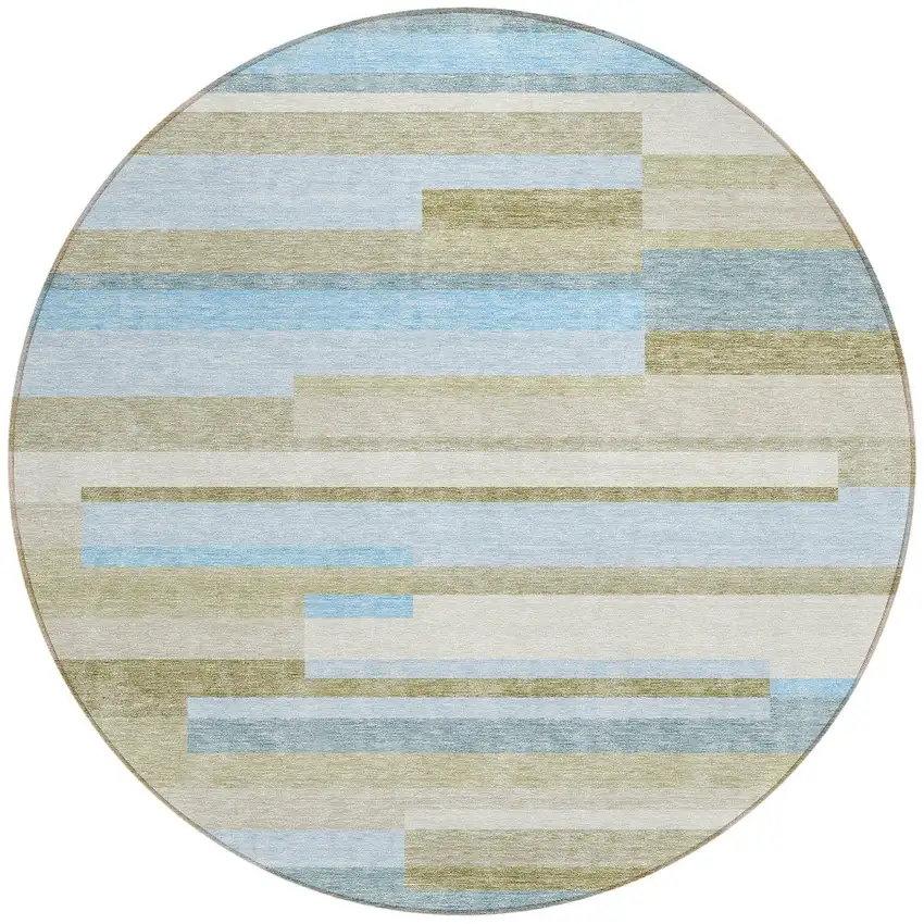 8' Sky Blue And Denim Blue Round Striped Washable Indoor Outdoor Area Rug Photo 4