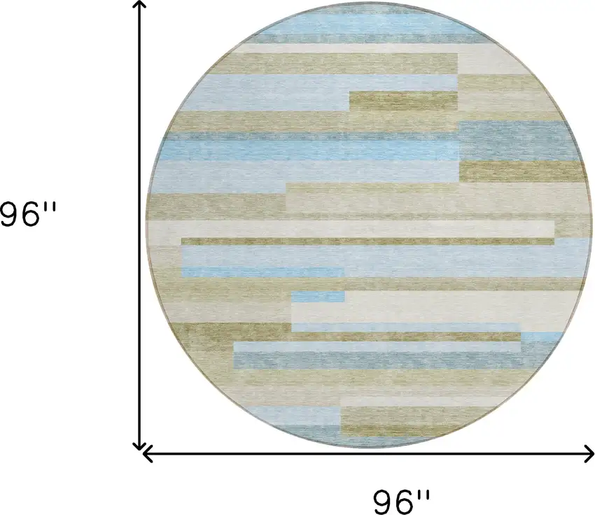 8' Sky Blue And Denim Blue Round Striped Washable Indoor Outdoor Area Rug Photo 8
