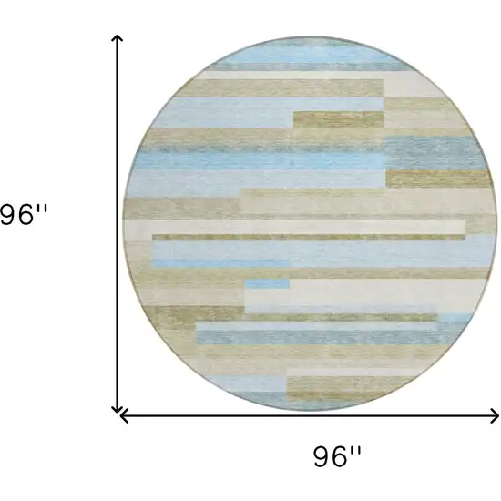 8' Sky Blue And Denim Blue Round Striped Washable Indoor Outdoor Area Rug Photo 8