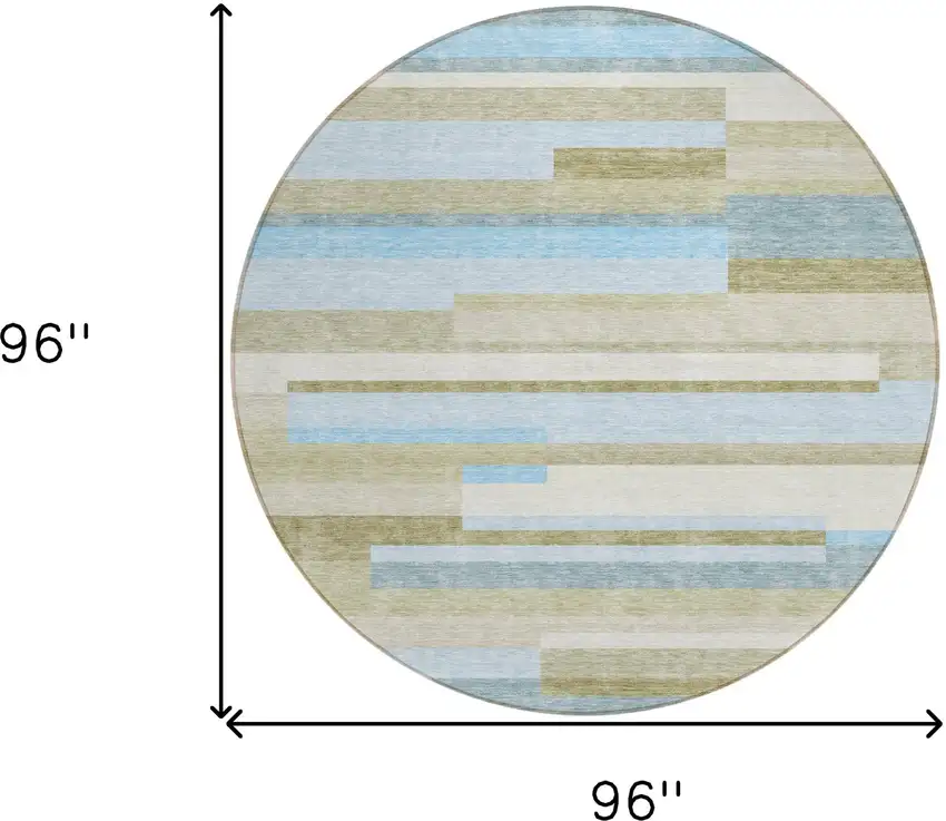 8' Sky Blue And Denim Blue Round Striped Washable Indoor Outdoor Area Rug Photo 8