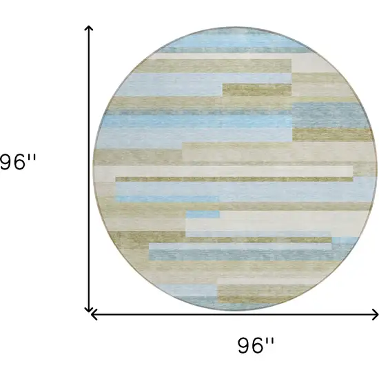 8' Sky Blue And Denim Blue Round Striped Washable Indoor Outdoor Area Rug Photo 8