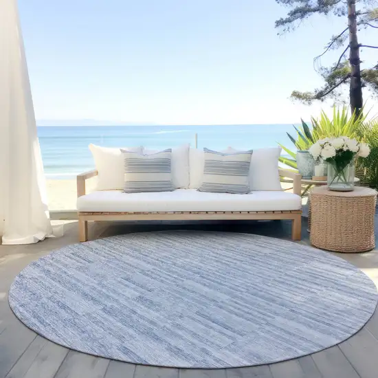 8' Sky Blue And Denim Blue Round Striped Washable Indoor Outdoor Area Rug Photo 6