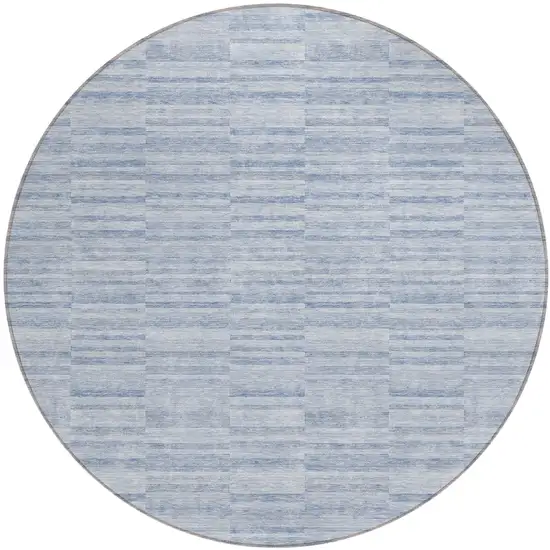 8' Sky Blue And Denim Blue Round Striped Washable Indoor Outdoor Area Rug Photo 2