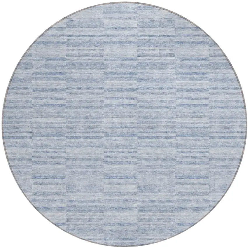 8' Sky Blue And Denim Blue Round Striped Washable Indoor Outdoor Area Rug Photo 2