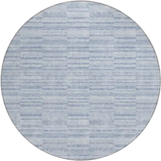 8' Sky Blue And Denim Blue Round Striped Washable Indoor Outdoor Area Rug Photo 2