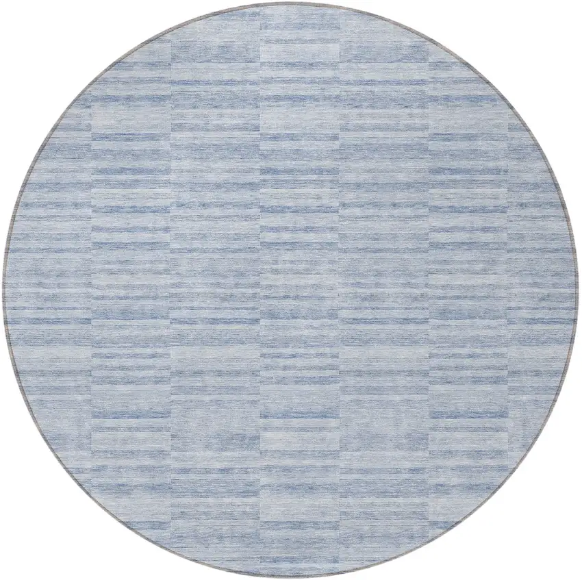 8' Sky Blue And Denim Blue Round Striped Washable Indoor Outdoor Area Rug Photo 5
