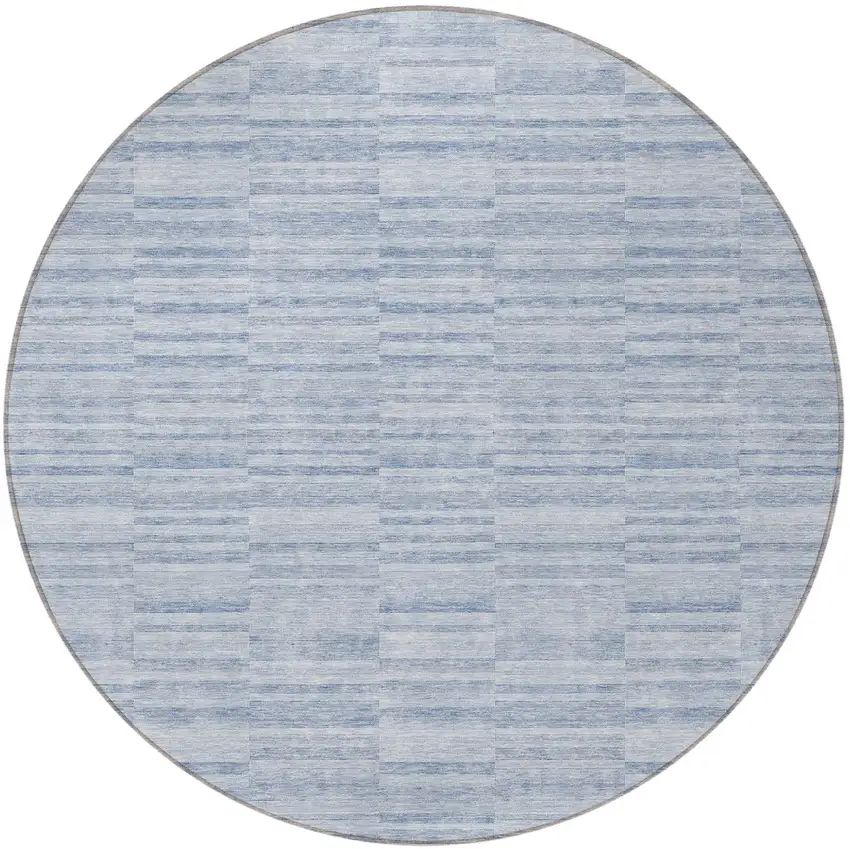 8' Sky Blue And Denim Blue Round Striped Washable Indoor Outdoor Area Rug Photo 5