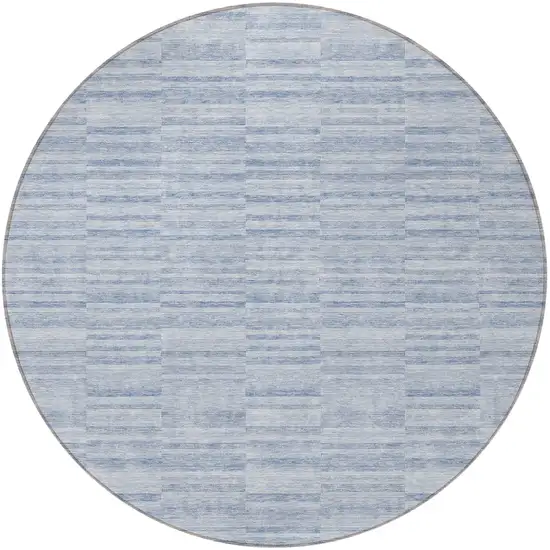 8' Sky Blue And Denim Blue Round Striped Washable Indoor Outdoor Area Rug Photo 5