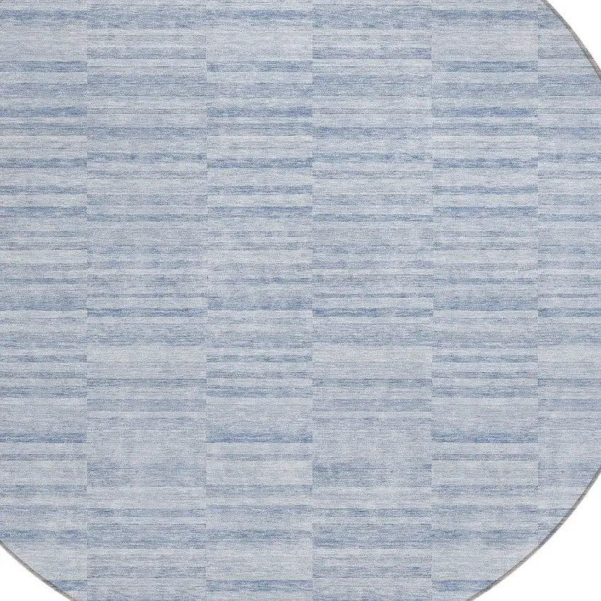 8' Sky Blue And Denim Blue Round Striped Washable Indoor Outdoor Area Rug Photo 4