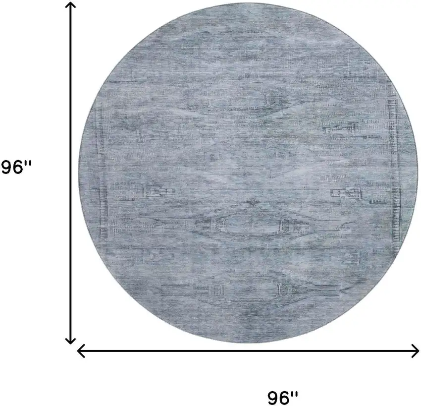 8' Sky Blue And Gray Abstract Geometric Washable Round Rug With UV Protection Photo 9