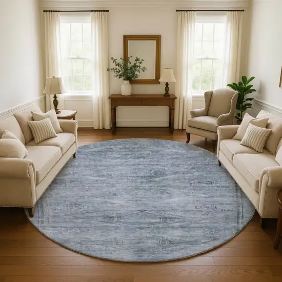 8' Sky Blue And Gray Abstract Geometric Washable Round Rug With UV Protection Photo 4