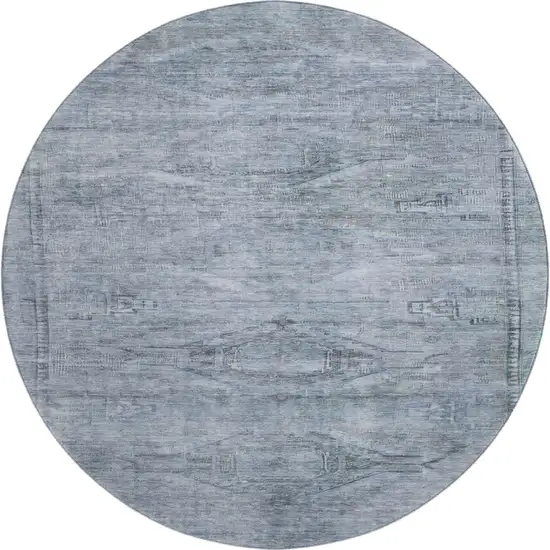 8' Sky Blue And Gray Abstract Geometric Washable Round Rug With UV Protection Photo 1