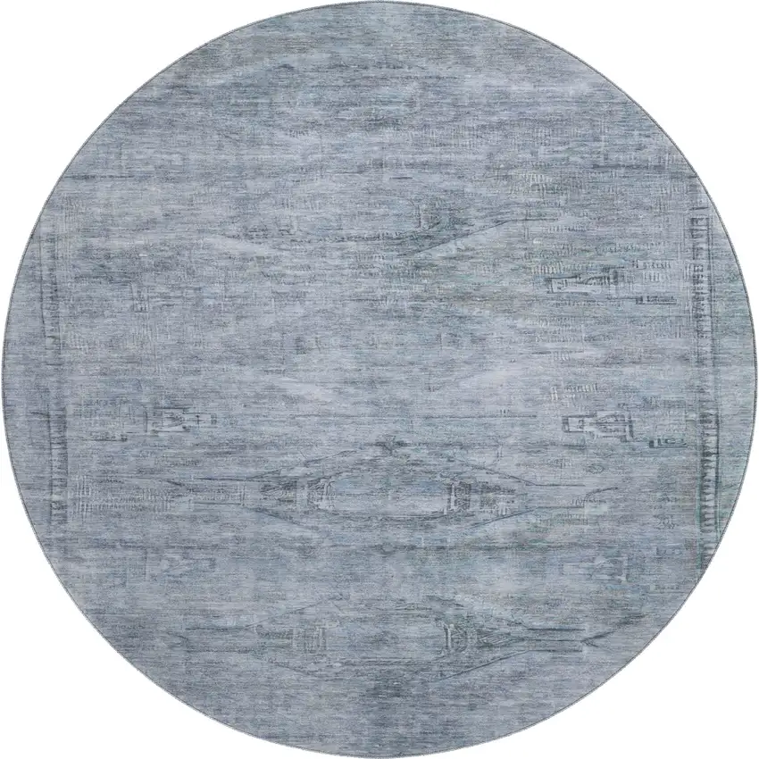 8' Sky Blue And Gray Abstract Geometric Washable Round Rug With UV Protection Photo 1