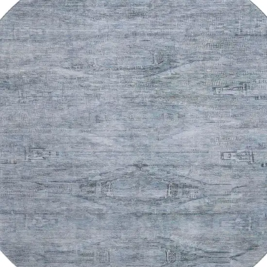 8' Sky Blue And Gray Abstract Geometric Washable Round Rug With UV Protection Photo 2