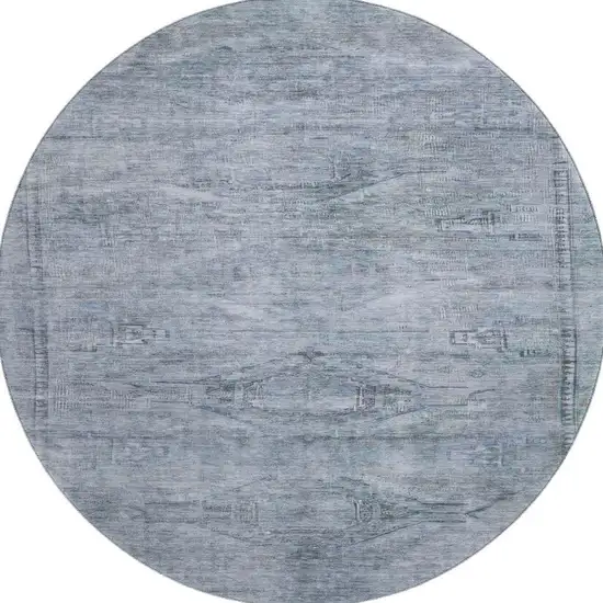 8' Sky Blue And Gray Abstract Geometric Washable Round Rug With UV Protection Photo 3