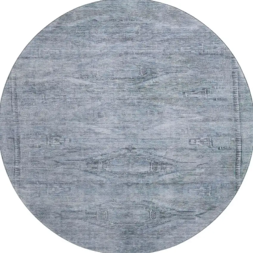8' Sky Blue And Gray Abstract Geometric Washable Round Rug With UV Protection Photo 3