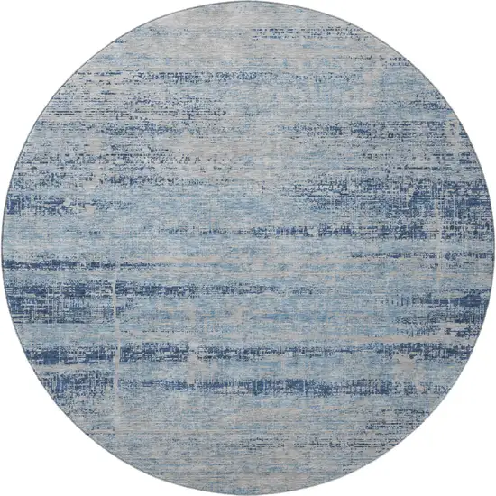 8' Sky Blue And Gray Abstract Washable Round Rug With UV Protection Photo 4