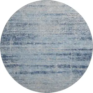 Photo of 8' Sky Blue And Gray Abstract Washable Round Rug With UV Protection