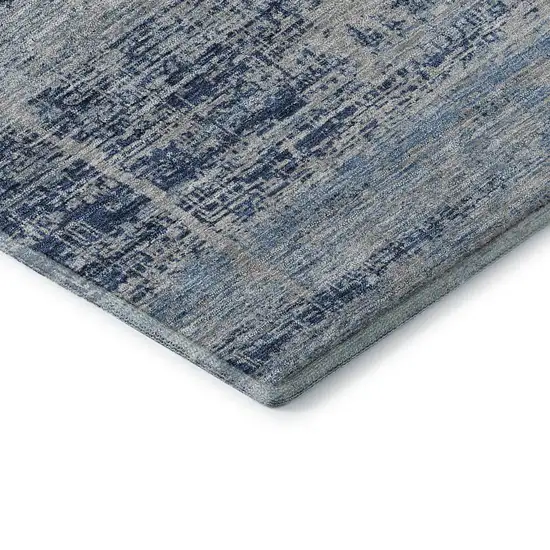 8' Sky Blue And Gray Abstract Washable Round Rug With UV Protection Photo 7