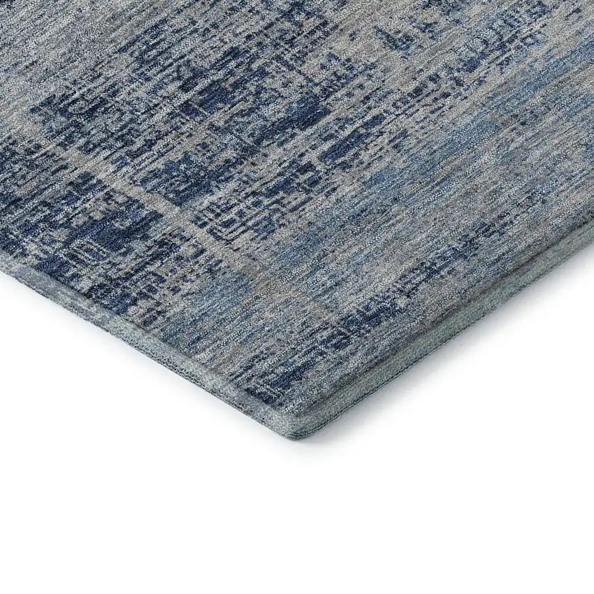 8' Sky Blue And Gray Abstract Washable Round Rug With UV Protection Photo 7