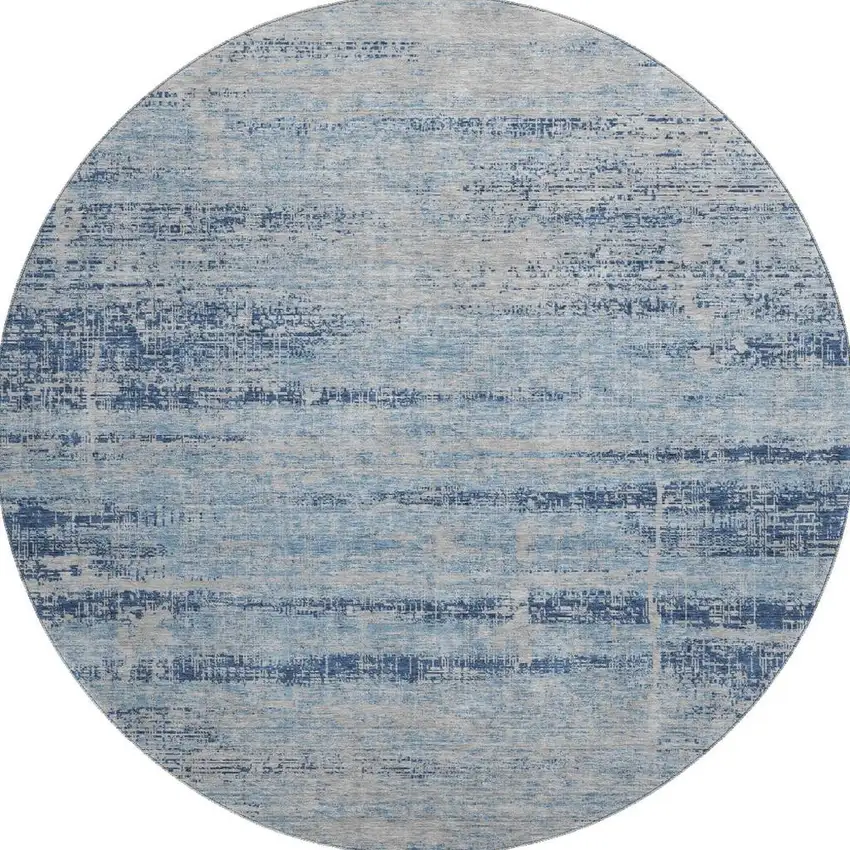 8' Sky Blue And Gray Abstract Washable Round Rug With UV Protection Photo 3