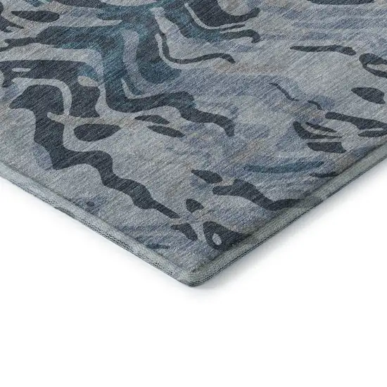 8' Sky Blue And Gray Abstract Washable Round Rug With UV Protection Photo 6