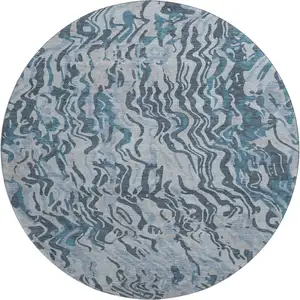 Photo of 8' Sky Blue And Gray Abstract Washable Round Rug With UV Protection