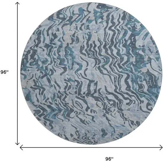 8' Sky Blue And Gray Abstract Washable Round Rug With UV Protection Photo 9