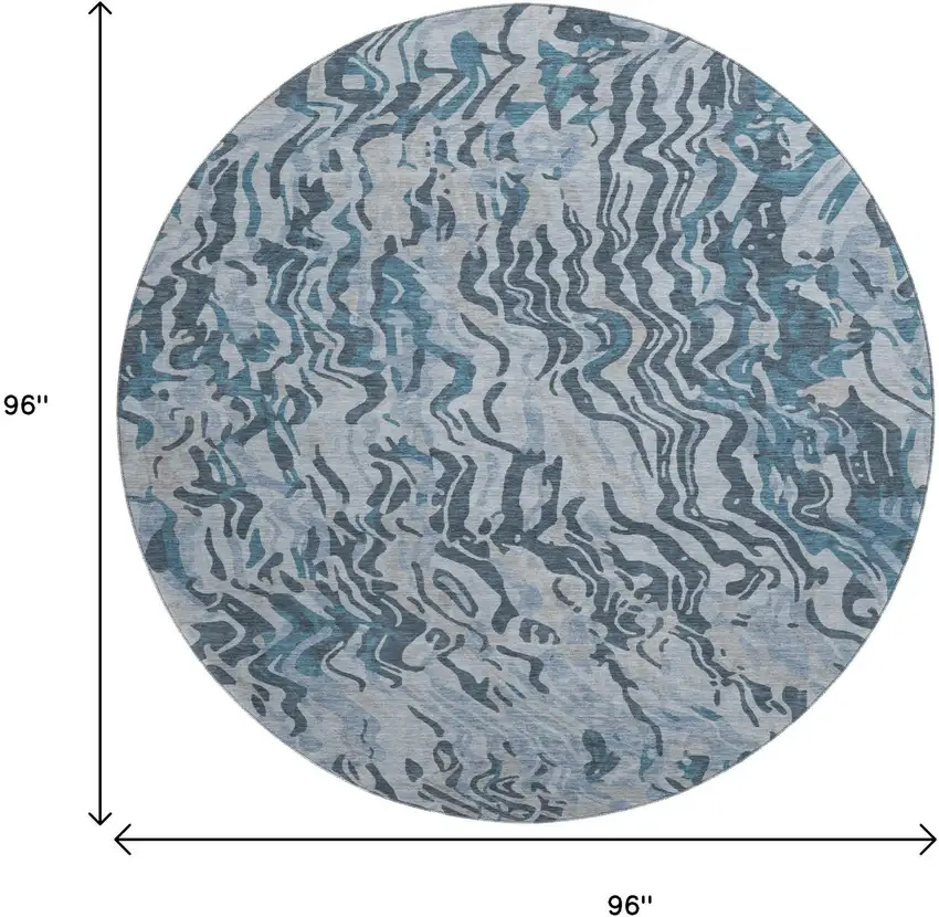 8' Sky Blue And Gray Abstract Washable Round Rug With UV Protection Photo 9