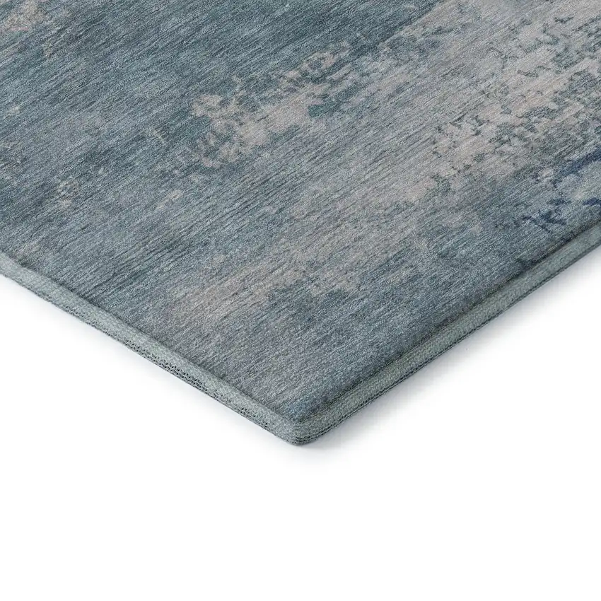 8' Sky Blue And Gray Abstract Washable Round Rug With UV Protection Photo 6