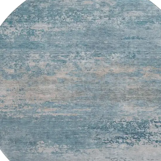 8' Sky Blue And Gray Abstract Washable Round Rug With UV Protection Photo 3