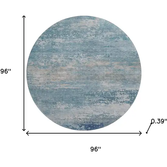 8' Sky Blue And Gray Abstract Washable Round Rug With UV Protection Photo 8