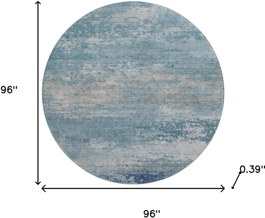 8' Sky Blue And Gray Abstract Washable Round Rug With UV Protection Photo 8