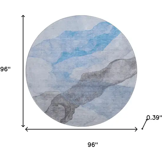 8' Sky Blue And Gray Abstract Washable Round Rug With UV Protection Photo 8