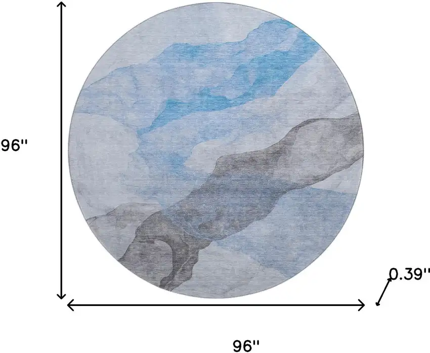 8' Sky Blue And Gray Abstract Washable Round Rug With UV Protection Photo 8