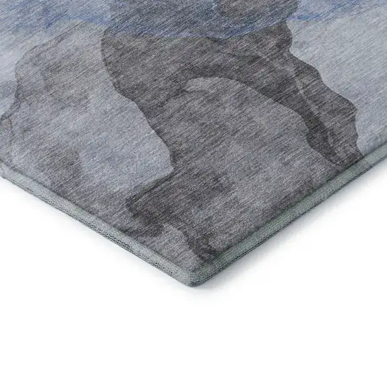 8' Sky Blue And Gray Abstract Washable Round Rug With UV Protection Photo 6