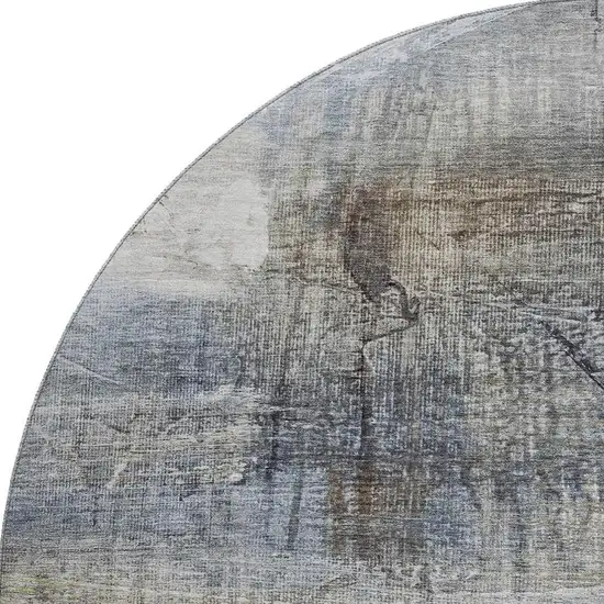 8' Sky Blue And Gray Abstract Washable Round Rug With UV Protection Photo 3