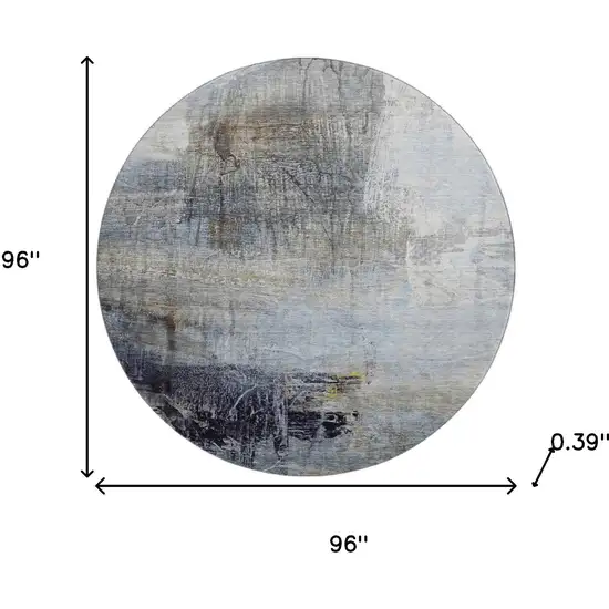 8' Sky Blue And Gray Abstract Washable Round Rug With UV Protection Photo 8