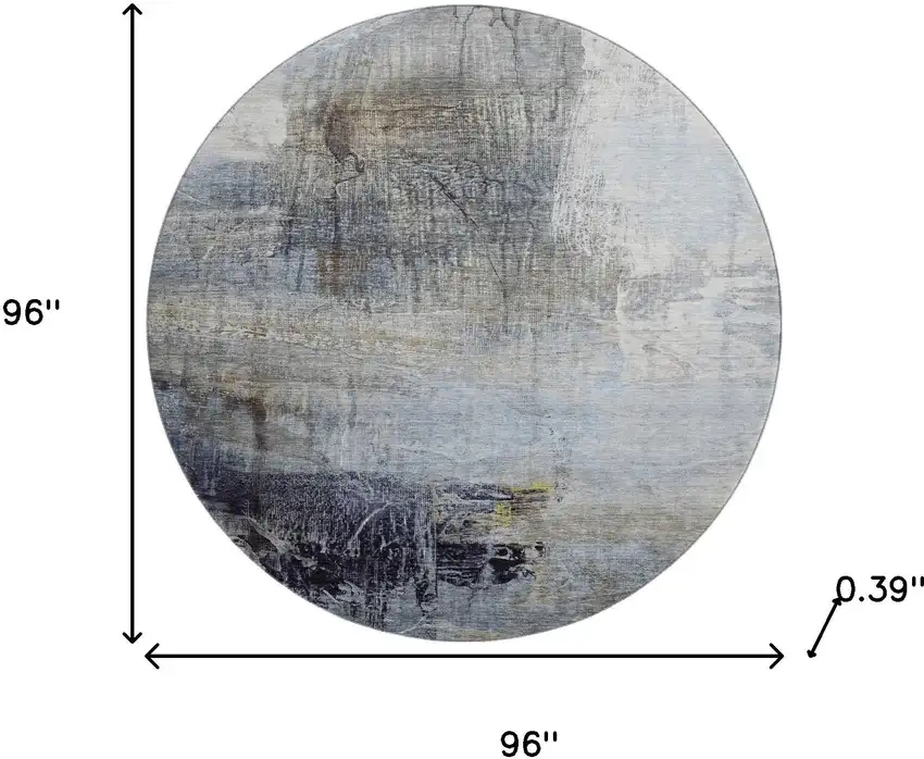8' Sky Blue And Gray Abstract Washable Round Rug With UV Protection Photo 8