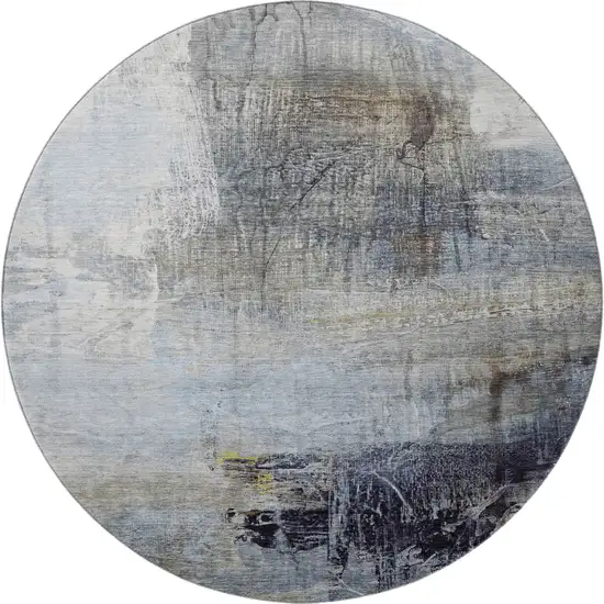 8' Sky Blue And Gray Abstract Washable Round Rug With UV Protection Photo 4
